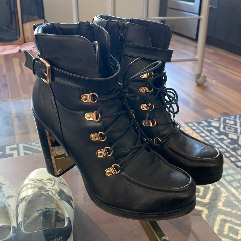 Size: 13 - Black Leather Booties w/ Gold Hardware